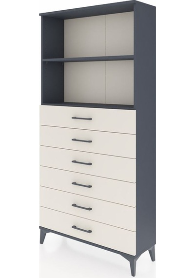 Arges Dolap 2 Raflı 6 Çekmeceli 88x30x182 Antrasit-aytaşı Antrasit