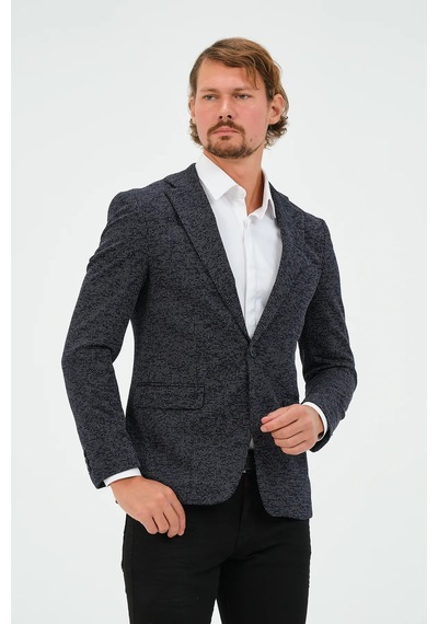 Bonesti Erkek Slim Fit Blazer Ceket Lacivert Desenli