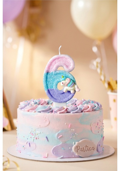 Unicorn Figürlü Pastel Renkli Rakam Mum Doğum Günü Pasta Süsü