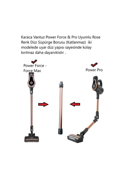 Karaca Vantuz Power Force & Pro Uyumlu Rose Renk Düz Süpürge Boru