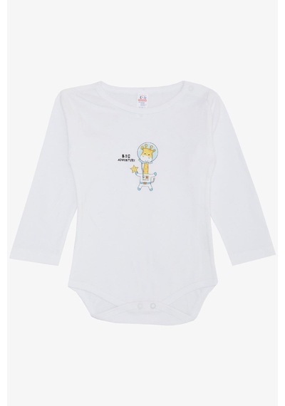 Breeze Erkek Bebek Çıtçıtlı Zıbın Body Astronot Zürafa Baskılı 9 Ay-3 Yaş, Beyaz-beyaz Beyaz