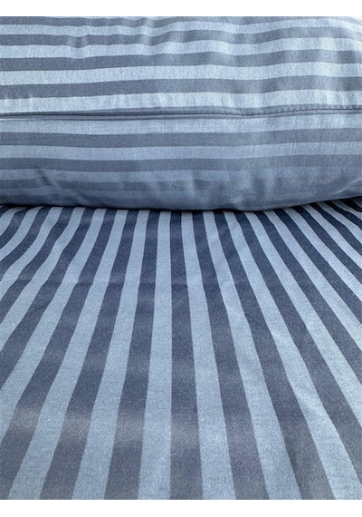Çizgili Saten Indigo Mavi 2 Adet 50x70 Yastık Kılıfı Mavi