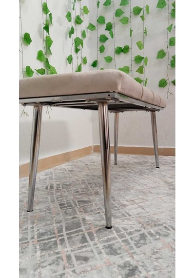 Özcan Metal Bench Krom Metal Ayaklı Mutfak Salon Antre Yatak Odası Puf Bank Bej