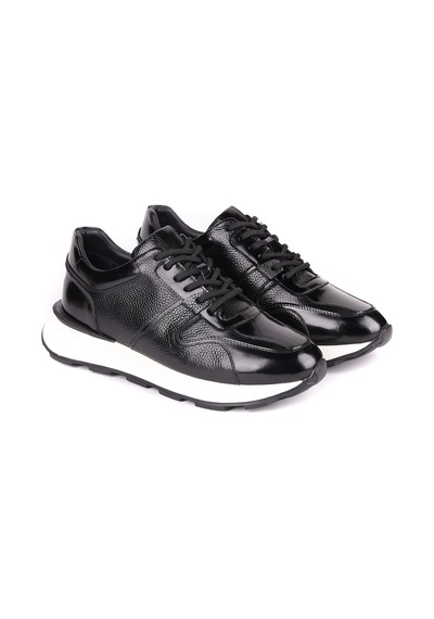 Shoetyle - Hakiki Deri Siyah Renk Günlük Erkek Sneaker - 610-1017-1657