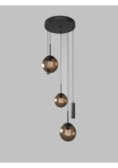 Vienna Modern Siyah Metal Gövdeli 5'li Sarkıt Avize - 3 Bal Cam Küre 2 Led Spot, E27 Duy-g10 Duy Siyah-bal 65 X 100 Çok Renkli