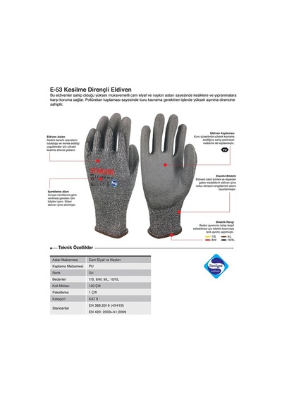 Starlıne E-53 Kesilme Dirençli İş Eldiveni - 10