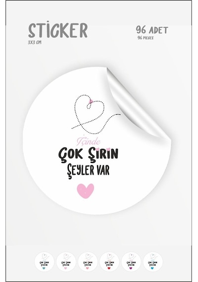 Içinde Çok Şirin Şeyler Var Etiketi 96 Adet 3x3cm Çok Renkli
