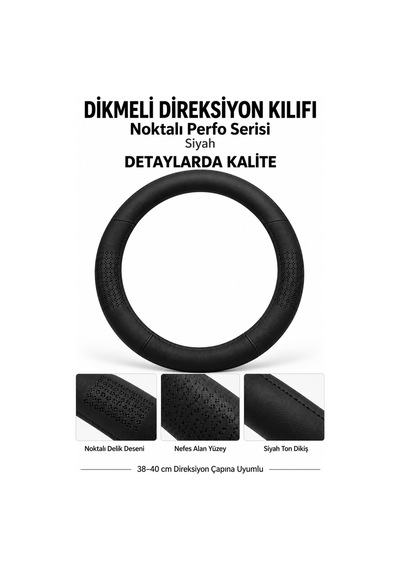 Trobus Volkswagen Golf 2009-2012 Uyumlu Dikmeli Direksiyon Kılıfı Noktalı Perfo Siyah