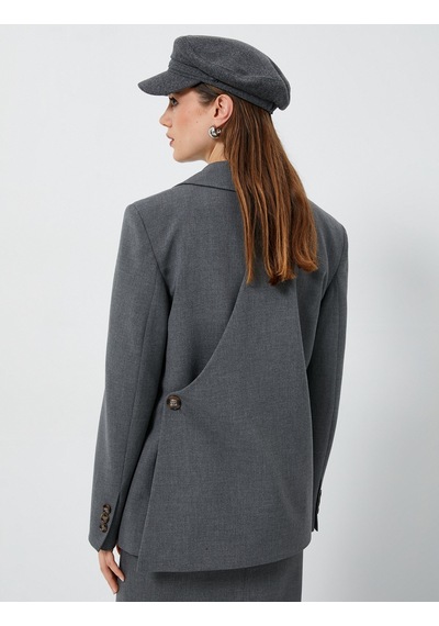 Koton Oversize Blazer Ceket Tek Düğmeli Cep Detaylı Gri 4wak50170uw 4WAK50170UW910 Gri