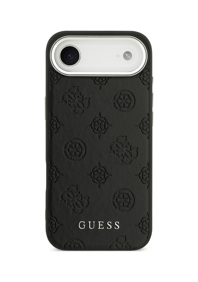 Apple Uyumlu iPhone 17 Air Kılıf Guess Lisanslı M-safeli Sıcak Baskılı Klasik Yazı Logolu Pu Deri Peony Siyah Siyah