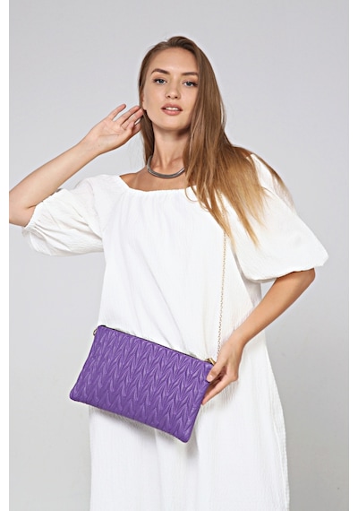 Morpelikan Mor Zikzak Clutch Kadın Portöy Çanta Mor