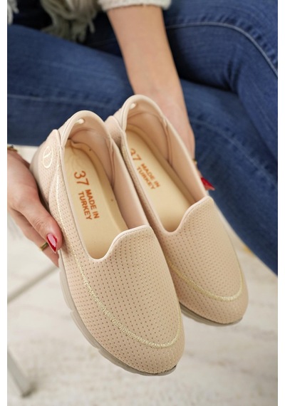 Nesilshoes Nesil Shoes Dvm 801 Bej Bej Faylon Taban Kadın Yürüyüş Ayakkabısı