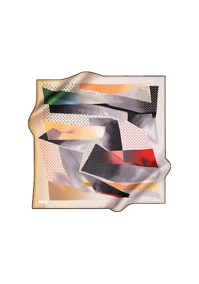 Geometrik Desenli Pierre Cardin Crepe Saten Eşarp Bej-gri Bej-gri