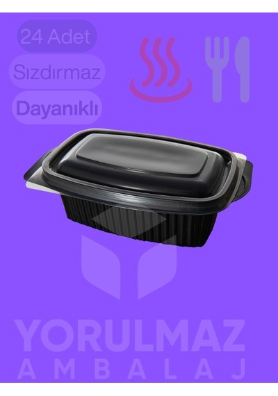 750 Cc Pp Kapaklı Sıcak Yemek Kabı 24 Lü Mikrodalgaya Uygun Sızdırmaz Paket Servis Kabı Siyah