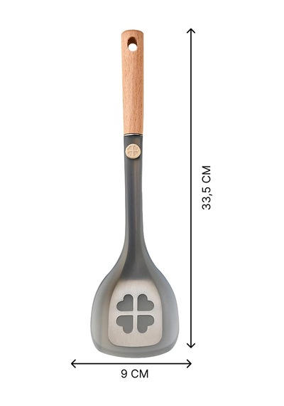 Fortuna Yonca Desenli Ahşap Saplı Şeffaf Silikon Uçlu Spatula
