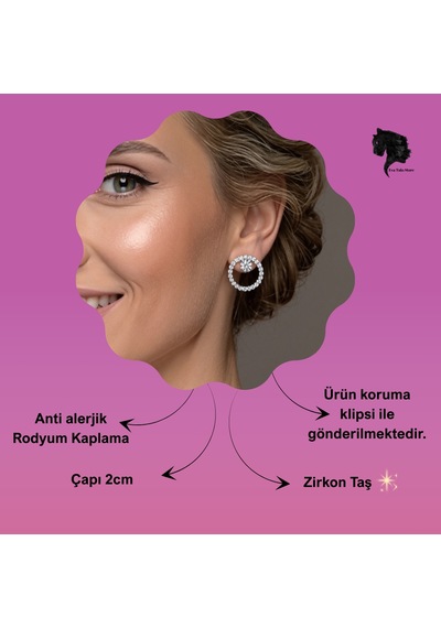 Halo Zirkon Taşlı Antialerjik Vip Halka Silver Renk Küpe Antialerjik Silver