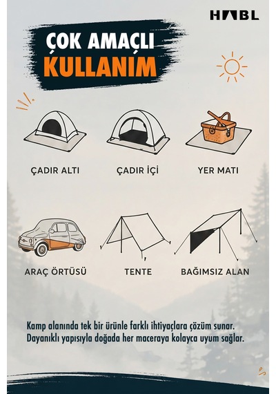 Güçlendirilmiş Su Geçirmez Kamp Ve Çadır Altı Brandası - 17m2 Çadırlar İçin 5m 4m