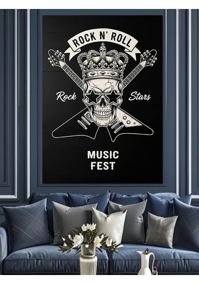 Ahşap Tablo Rock Roll Motorsikletçi Kafatası
