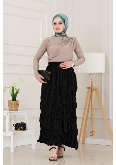 Sevitli Beli Lastikli Kraş Etek-siyah-4973 Siyah
