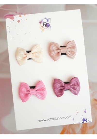 Xmlbayiciniz Mini Kurdele Fiyonk Saçsız Bebek Tokası 3cm - Seyrek Saçlı Bebeklere Özel Saçtan Düşmeyen Toka Natural Pink, 4 Çok Renkli