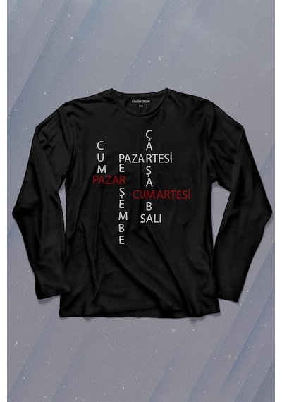 Günler Minimal Yazılı Uzun Kollu Tişört Baskılı T-shirt 001