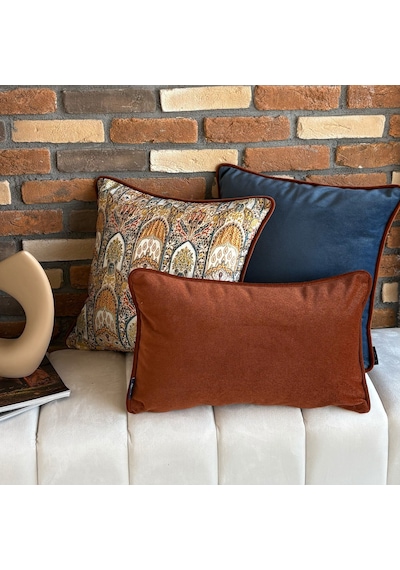 "navy & Mosaic" Desenli Kırlent Kılıfı Seti Lacivert - Kiremit