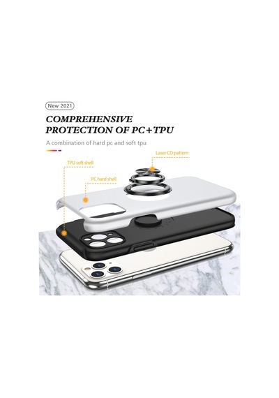 Apple Uyumlu iPhone 11 Pro Max Uyumlu Kılıf Elit Yüzüklü Kapak - Gümüş