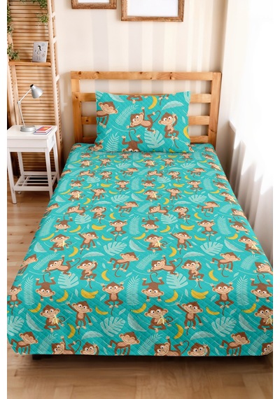 Evimde Bambaşka Sevimli Maymunlar Turkuaz Çocuk Odası Tek Kişilik Pike Takımı-tropikal Yeşil 160x220 CM Yatak Örtüsü Evimde Bambaşka Sevimli Maymunlar Turkuaz Çocuk Odası Tek Kişilik Pike Takımı-tropikal Yeşil 160x220 CM Yatak Örtüsü