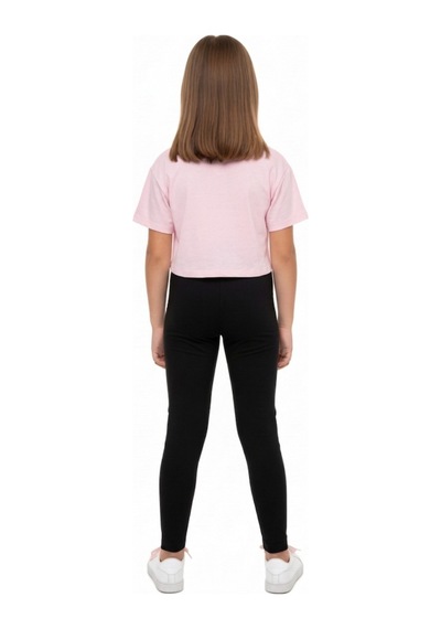 Toontoy Kids Toontoy Kız Çocuk Bisiklet Yaka Kısa Kollu Baskılı Crop Tişört - Beli Lastikli Basklı Tayt 11050 Pembe