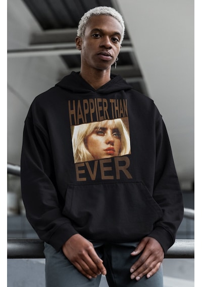 Sevbano Billie Eilish Happier Than Ever Baskılı Unisex Oversize Şarkıcı H Siyah