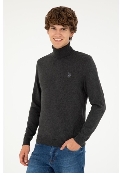 U.S. Polo Assn. Erkek Slim Fit Boğazlı Yaka Antrasit Melanj Basic Kazak 50293523-VR081 U.S. Polo Assn. Erkek Slim Fit Boğazlı Yaka Antrasit Melanj Basic Kazak 50293523-VR081