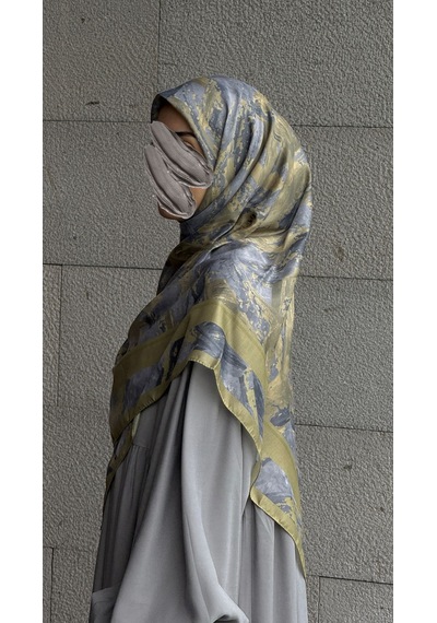 Qalortex Scarf Pamuklu Soft Fırça Desen Eşarp-yağyeşil/gri Yağ Yeşil/gri