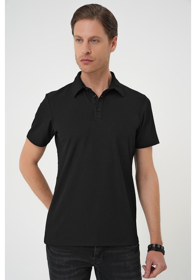 Efor Comfort Fit Polo Yaka Viskon Karışımlı Casual Siyah Tişört Ts 901 Siyah