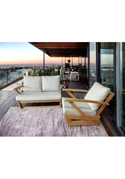 Monza Bahçe Balkon Masif Kestane Ahşap Kollu Koltuk - 2+1 Krem