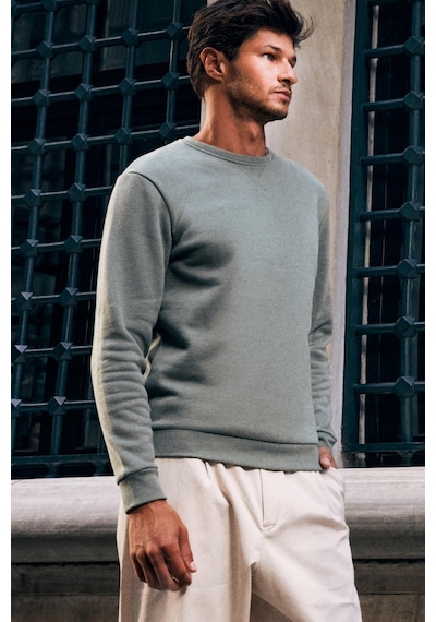 Tudors Pamuk Bisiklet Yaka Basıc Unisex Yeşil Sweatshirt-26567-yeşil Yeşil