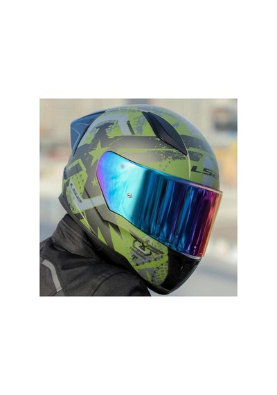 Ls2 Rapid 2 Thunder Birds Full Face Motosiklet Kaskı Gökkuşağı Vizörlü Mat Yeşil - Siyah