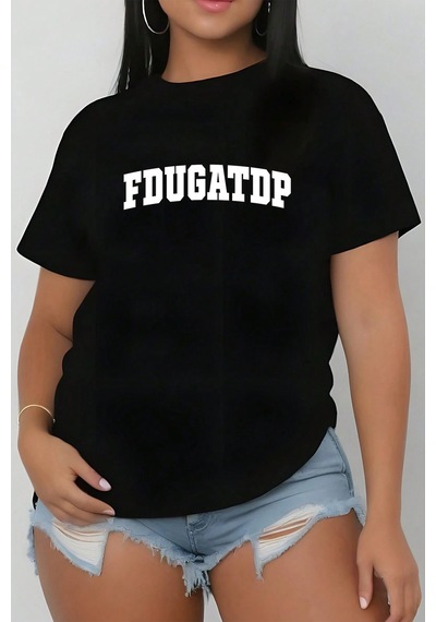 Fdugatdp Baskılı Unisex Oversize Tshirt Siyah