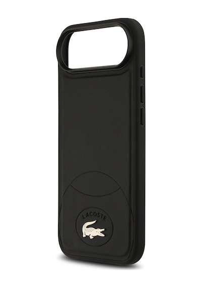 Apple Uyumlu iPhone 17 Air Kılıf Lacoste Lisanslı M-safe Şarj Özellikli Pu Deri Metal Logolu Kapak Siyah Siyah