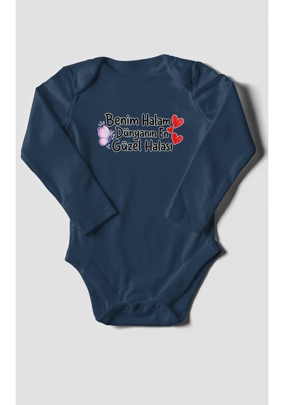 Morivokids Benim Halam Dünyanın En Güzel Halası Uzun Kollu Çıtçıtlı Bebek Body Lacivert