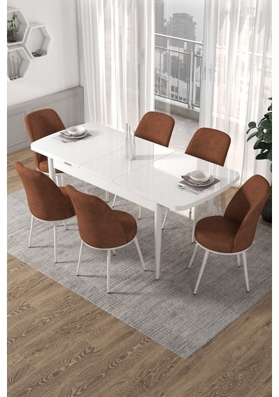 Canisa Kor Serisi 70x114 Açılabilir Mutfak Masası Takımı Beyaz Masa 6 Kiremit Sandalye Masa Beyaz Sandalyeler Kiremit Canisa Kor Serisi 70x114 Açılabilir Mutfak Masası Takımı Beyaz Masa 6 Kiremit Sandalye Masa Beyaz Sandalyeler Kiremit