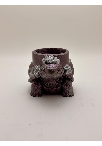 Kaplumbağa Çiçekli Tealight Mumluk Mavi Altın Reçine