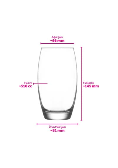 Lav Empire Cam Meşrubat Bardağı 6'lı 510 ml (Büyük Su Bardağı/Kokteyl Bardağı )