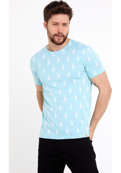 Erkek Jakarlı Basic T-shirt Mavi