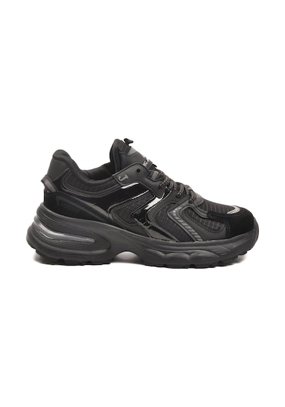 Siyah Bağcıklı Kalın Taban Hafif Kadın Sneaker 2318 G Siyah