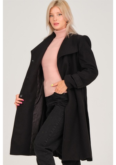 Z6645 Dewberry Bayan Palto-siyah-siyah