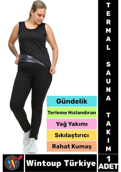 Wintoup Günlük Spor Kullanım Terleme Hızlandıran Rahat Termal Sauna Tayt Atlet Takım Siyah