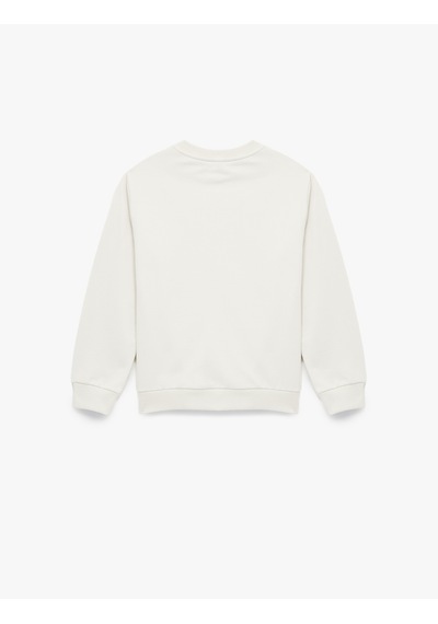 Koton Pamuklu Uzun Kollu Bisiklet Yaka Baskılı Şardonlu Sweatshirt Ekru 7wkb10060tk