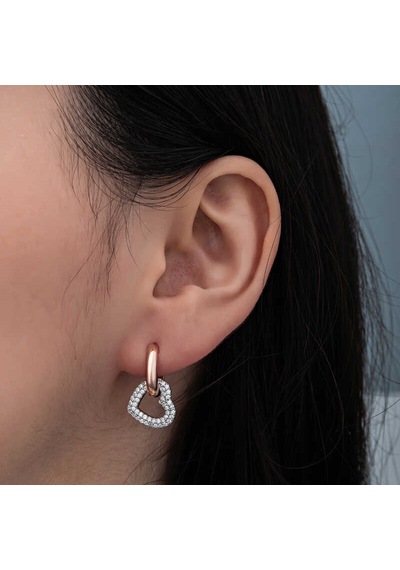 Gümüş Rose Sallantılı Kalp Kadın Küpe T8308 Rose