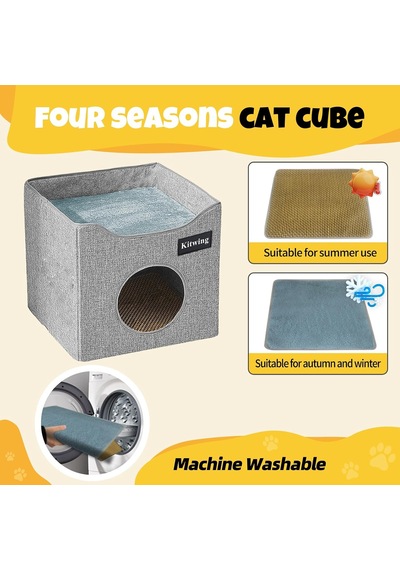 İç Mekan Kedileri İçin Kedi Yatağı, Katlanabilir Kedi Hideaway Çift Katlı Kedi Evi, Çizik Plakalı Kedi Evi, Ç