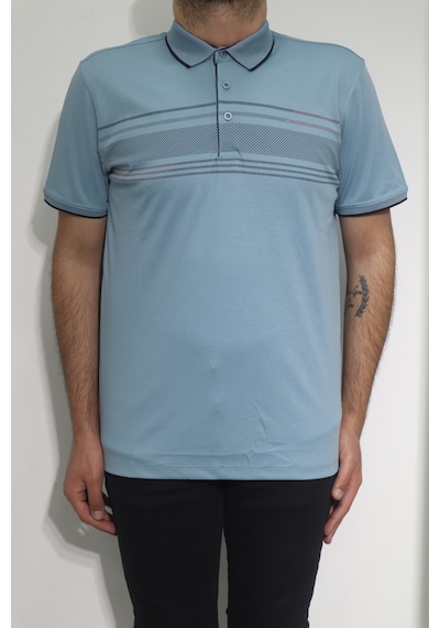 Santa Dmctekstil Erkek Desenli Spor Kesim Rahat Kalıp Cepsiz Polo Yaka T-shirt Mavi 